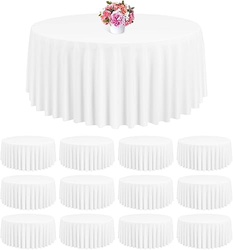 Miniatura 9 de Paquete de 6 manteles redondos blancos de poliéster de 90 pulgadas para mesas redondas, resistentes a las manchas y a las arrugas, lavables, para