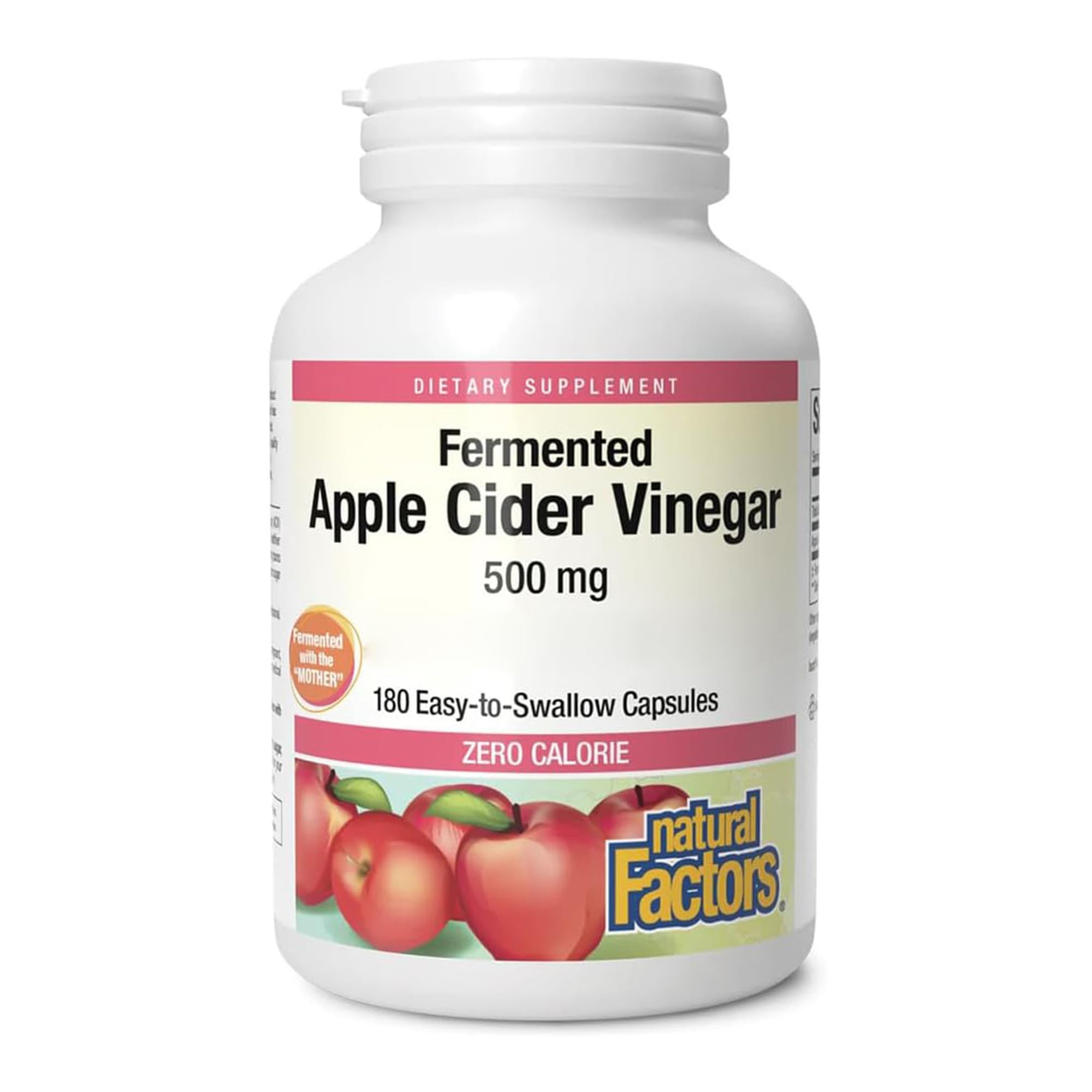 Natural Factors, Apple Cider Vinegar (Vinaigre de Cidre), 500mg, Haute Dosé, 180 Capsules, Sans Soja, Sans Gluten, Sans OGM
