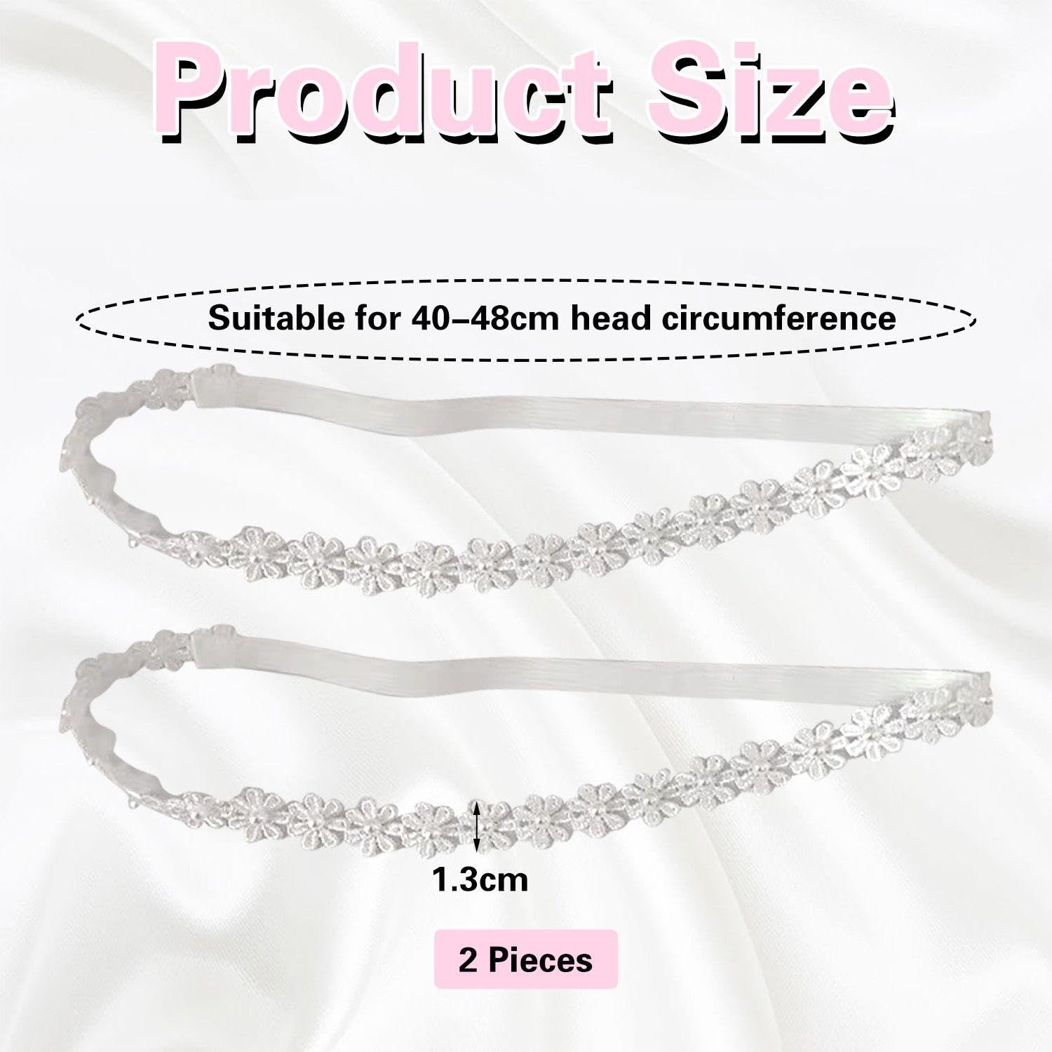 2 White Pearl Flower Hairbands, Simple and Fashionable, Baby Soft Elastic Headdress, Children's Cute Hair Accessories, Clothing Accessories. - Image 2
