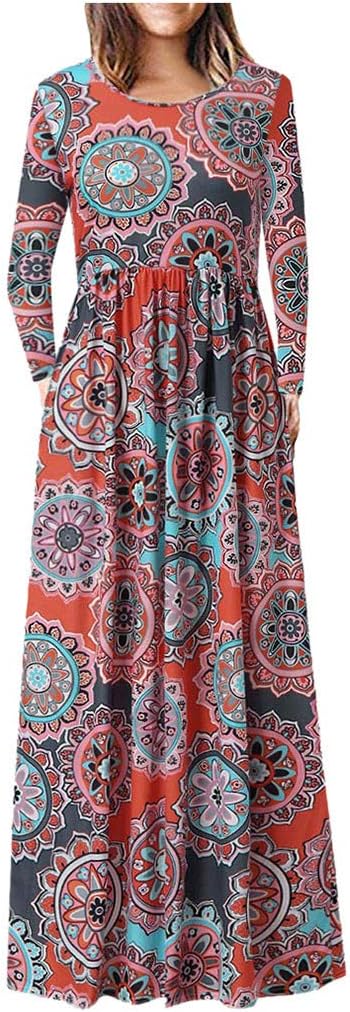Momoxi Women's Print Vintage Beach Maxi Dress W/ Pocket