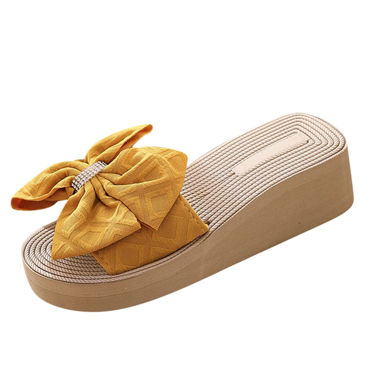 Fashion Spring and Summer Women Slippers Bow Rhinestone Platform Wedge Sandals Beach Shoes flip Flops Sandals for Women