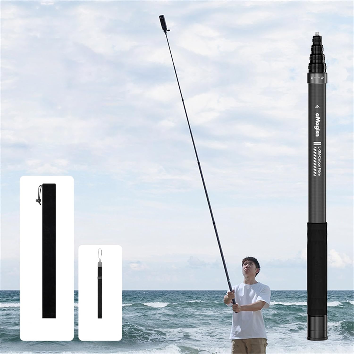 目に見えない自撮り棒 300cm 伸縮一脚 長さ5段階調節可能 360カメラとアクションカメラ用