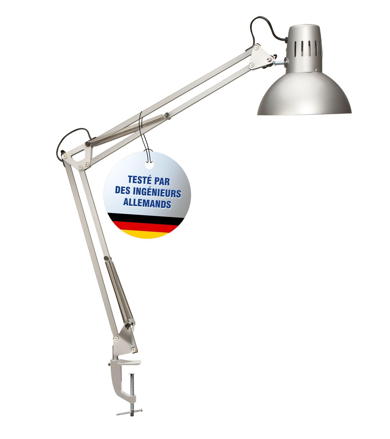 MAUL Lampe de bureau MAULstudy à pince argent E27 LED blanc chaud | fixation stable sur rebord, bras double orientable, lumière agréable, ampoule remplaçable incluse