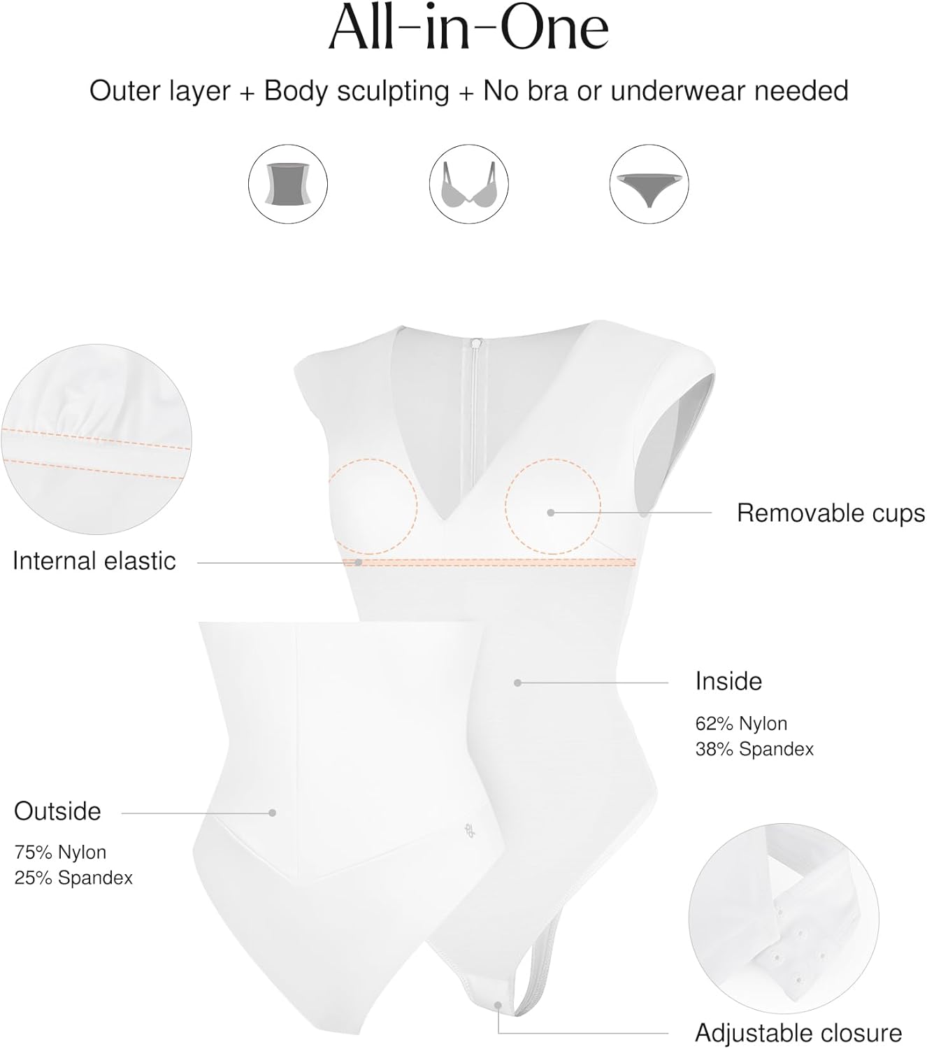 Popilush Shapewear Bodysuits for Women Deep V Neck Cap Sleeve Thong Body Suit Tummy Control Plus Size Going Out Tops - Image 3