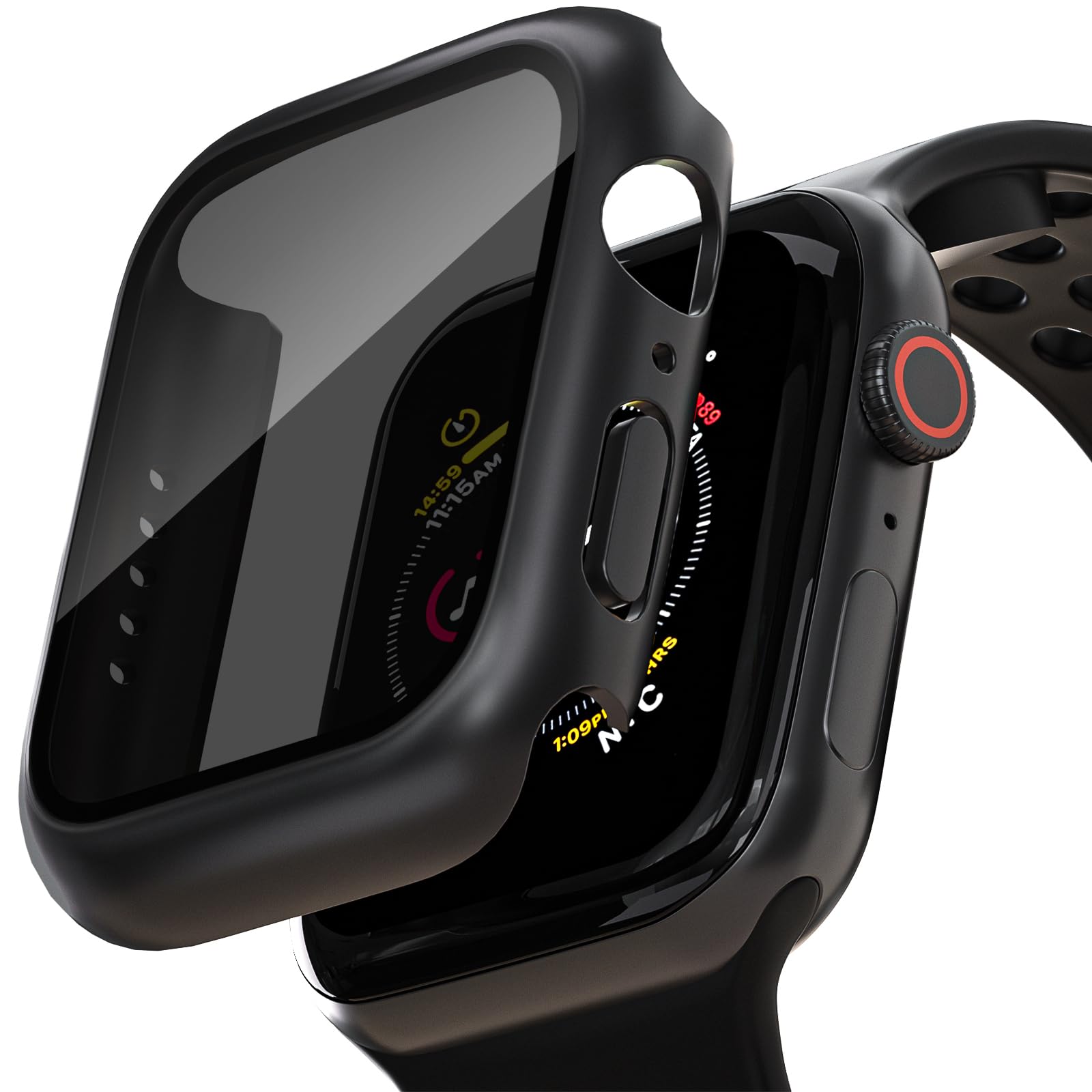 2 Pack Privacy Case for Apple Watch Screen Protector, Anti-Spy Tempered Glass Film Apple Watch Cover Hard PC Case Bumper for iWatch Series 9 8 7 - Black/Black 41mm-image-38