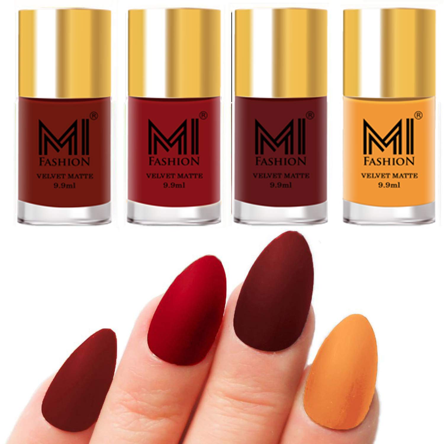 MI FASHION Velvet Matte Nail Polish Combo Pack Trendy And Stylish Colours 9.9ml Cherry Red, Tomato Red, Maroon, Saffron Orange (Pack Of-4)-image-48