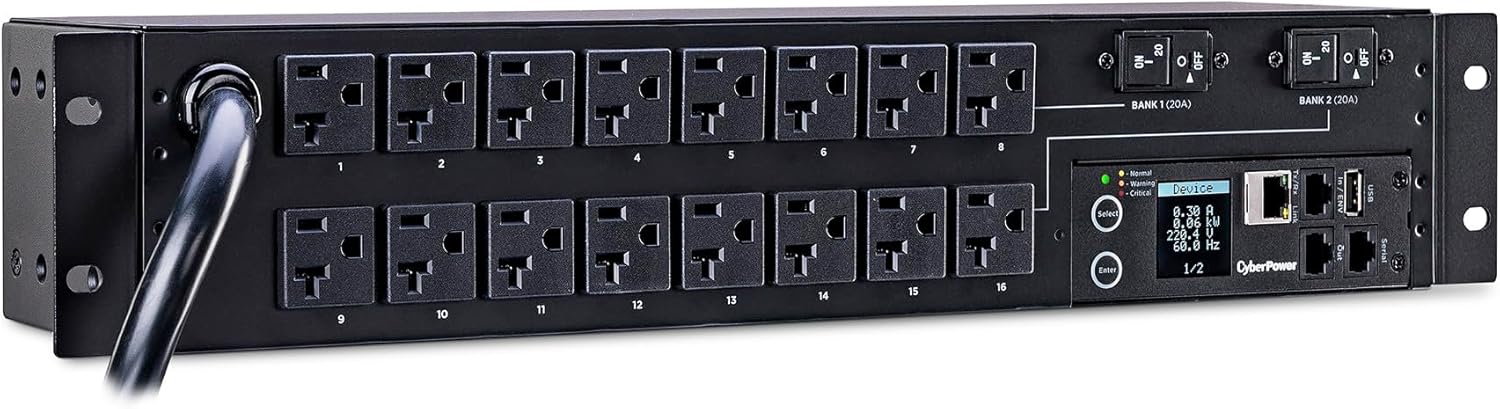 CyberPower PDU31003 Monitored PDU, 120V/30A, 16 Outlets, 2U Rackmount