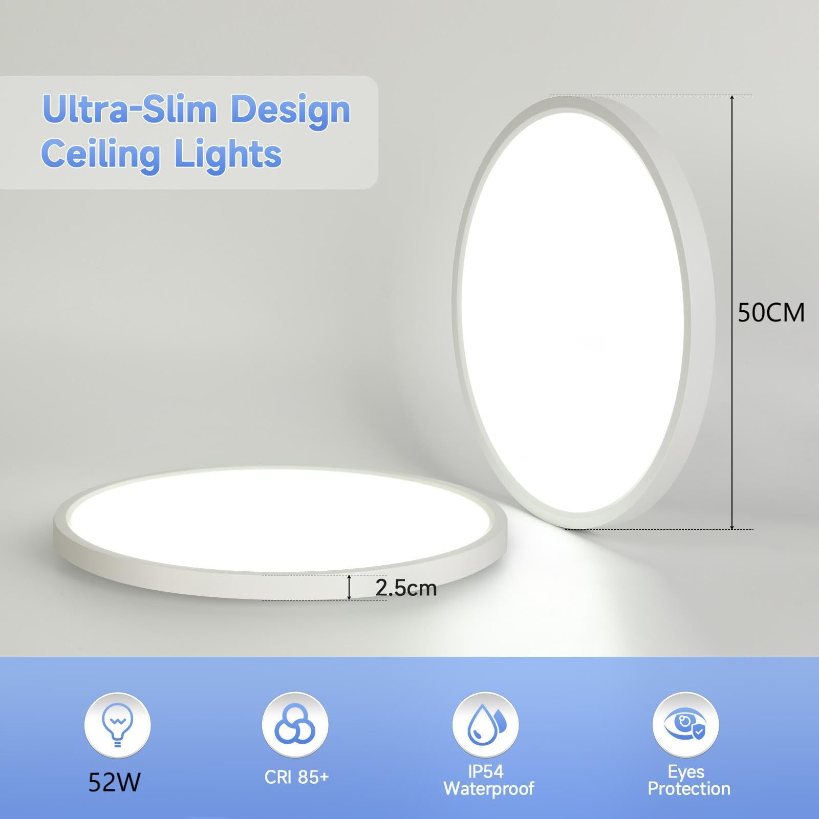 EASY EAGLE Plafoniera LED Soffitto Dimmerabile con Telecomando, 50CM 52W | Bianco 3000K-6500K Lampada Soffitto Rotondo, Lampadario LED Moderna per Soggiorno, Camera da letto, Cucina, Bagno, Ufficio