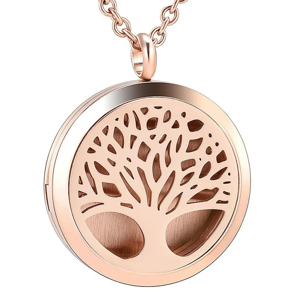 Collier Diffuseur Huile Essentielle en Acier Rose Gold + 12 Coussinets