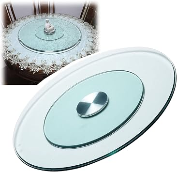 Lazy Susan Turntable for Kitchen - 24" 36" 40" Transparent Rotating Round Turntable with Auxiliary Wheel Design, 360 Degree Swivel Dining Table Serving Tray, Aluminum Alloy Size 85cm/33.5in