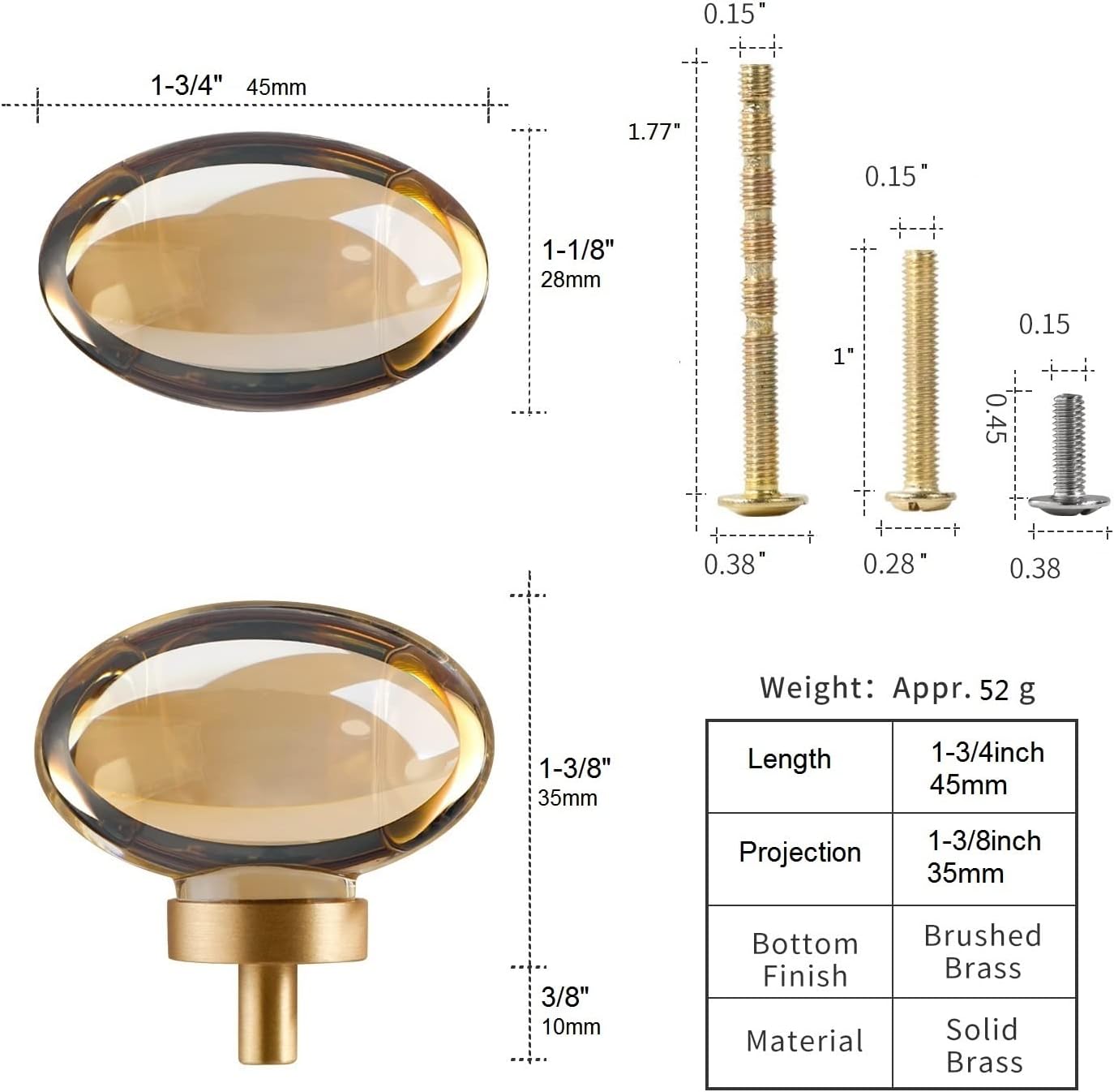 Champagne-Bronze Crystal-Brass Drawer Cabinet Knobs - 5 Pack Glass Brushed Gold pulls Hardware for Dresser Kitchen Bedroom Bathroom