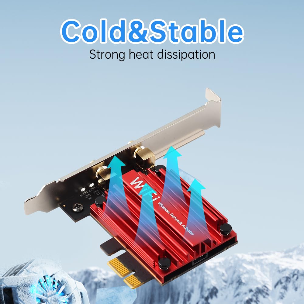 Carte PCIe WiFi 6 avec Bluetooth 5.2 pour bureau, AX1800 Dual Band 2.4G/5G, antenne à gain élevé 6 dBi, faible latence pour les jeux et le streaming, Windows 10/11