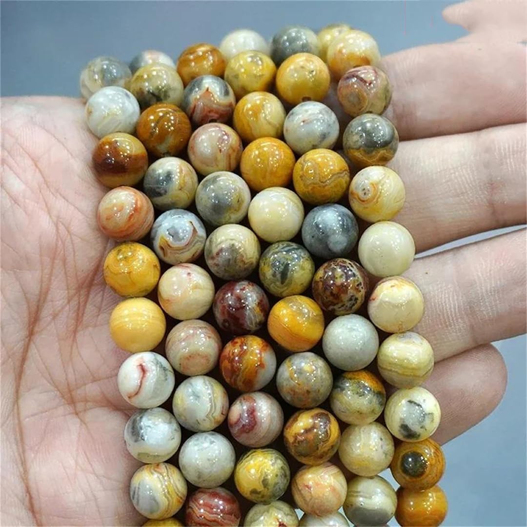 6 8 10 Giallo Pazzo Pizzo Agata Perline Rotonde Pietra Naturale Perline Distanziali Per La Creazione Della Collana Del Braccialetto