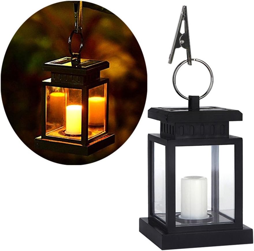 Hanging Solar Lantern Lights Outdoor Decorative Night Light for Patio Landscape Yard Waterproof, White Candle with Warm Light Flicker, Auto Sensor On Off, Lantern Candle Lights (2 Pack)