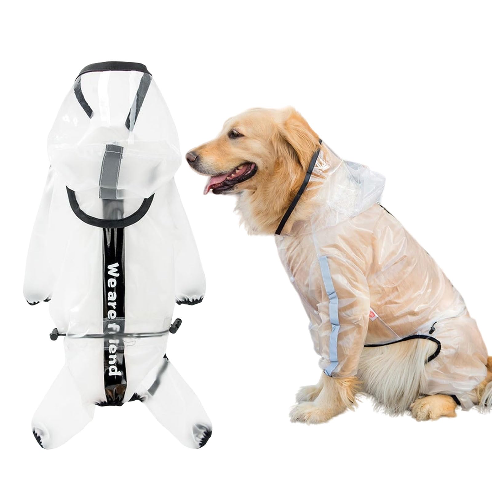 Dog Raincoat, Adjustable Waterproof Dog Raincoats with Reflective Strips and Hood, Transparent Dog Rainwear Rain Jacket Clothes Pet Raincoat with Legs for Pupies Small Medium Dogs (M)