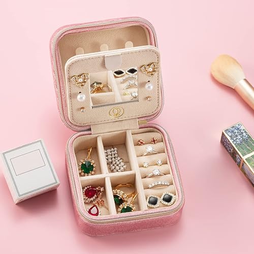 Miniatura 6 de ZPROW Joyero de viaje de terciopelo de felpa, organizador de joyas de viaje, estuche de viaje para joyas, caja de joyería de viaje, pequeña caja de