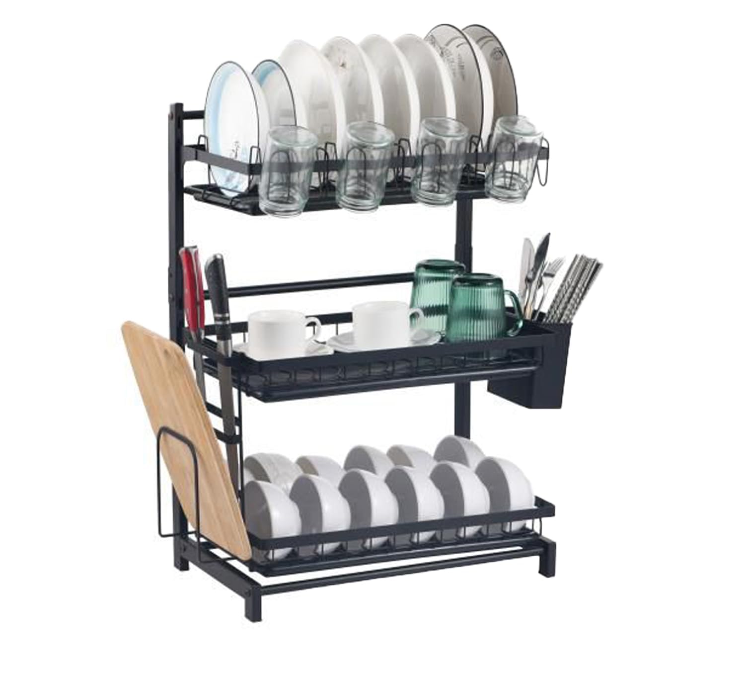 Dratal Dish Drying Rack and Drainboard Set, 3 Tier Large Metal Sink