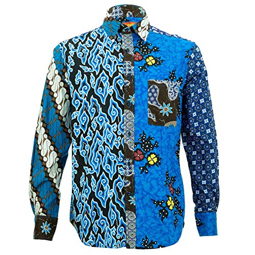 Loud Originals Regular Fit - Camisa de manga larga (mezcla de panel) Panel mezclado con impresión de batik. 19'/48 cm/XXX-Large