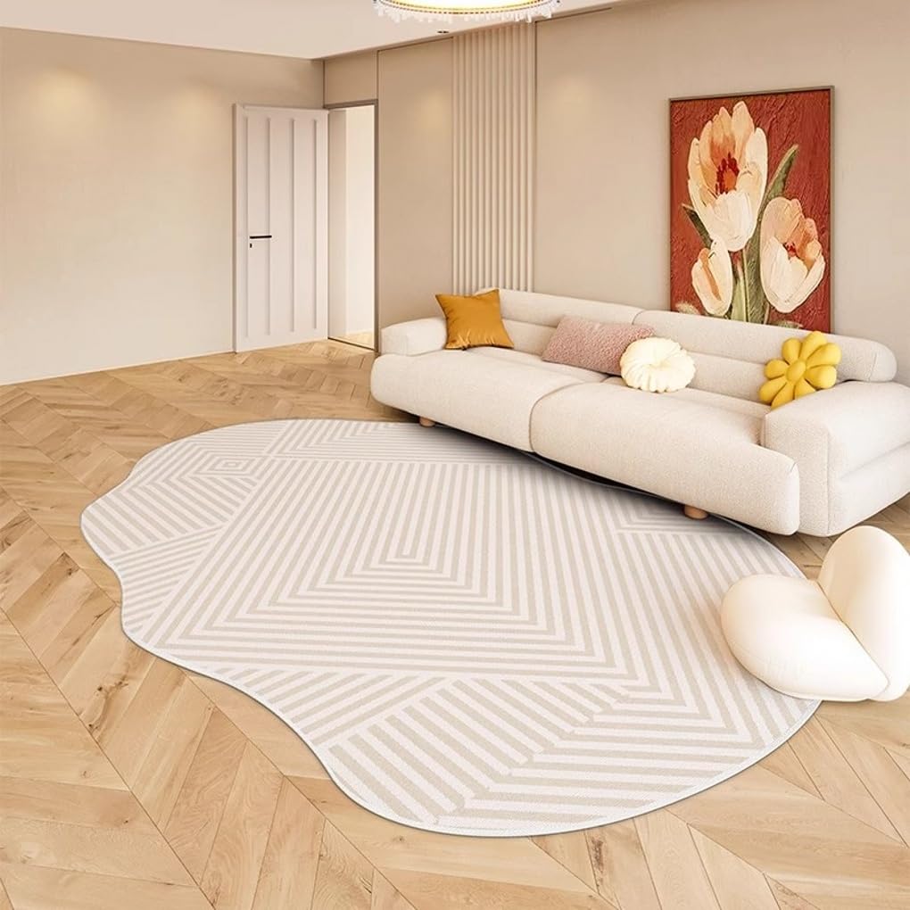 Off White Irregular Shaped 5x7 Area Rug for Conference Room Livingroom Bedroom Diningroom Machine Washable Non Shedding No Slip Carpet in Guestroom