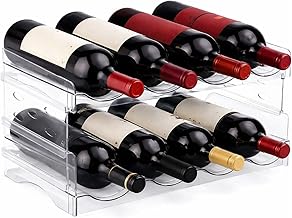 Stackable 2 Tier Bottle Holder 4 Bottles Per Tier Clear Plastic fridge Bottle Rack for Cabinet Fridge Pantry Freezer Space Saving Kitchen Storage