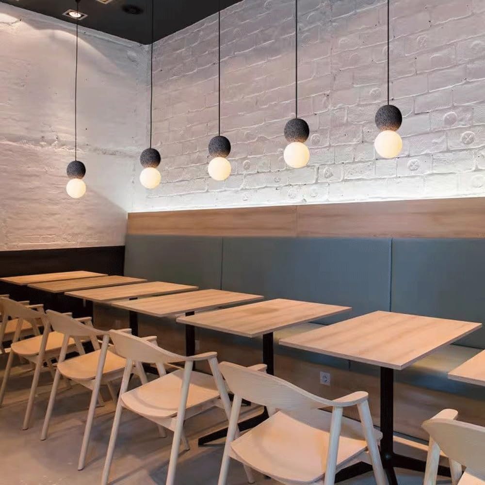 Lampada a sospensione moderna in cemento e vetro Base G9 a a globo in nero for isola cucina Camera da letto Bar Ampio 3,9 pollici Piccolo apparecchio a soffitto industriale minimalista Paralume opale