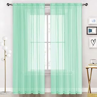 SpaceDresser Sheer Voile Window Treatment Rod Pocket Curtain Panels for Kitchen Bedroom Living Room Drapes Sunlight Filtering Privacy Semi Home Decor Assorted (Light Green, 52 W x 84 L) - Buy now