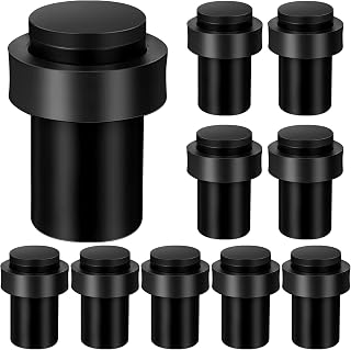 Chumia 10-Pack Stainless Steel Door Stoppers Black - Floor/Wall Mount Cylindrical Rubber Bumper Stops for Door & Wall Protection