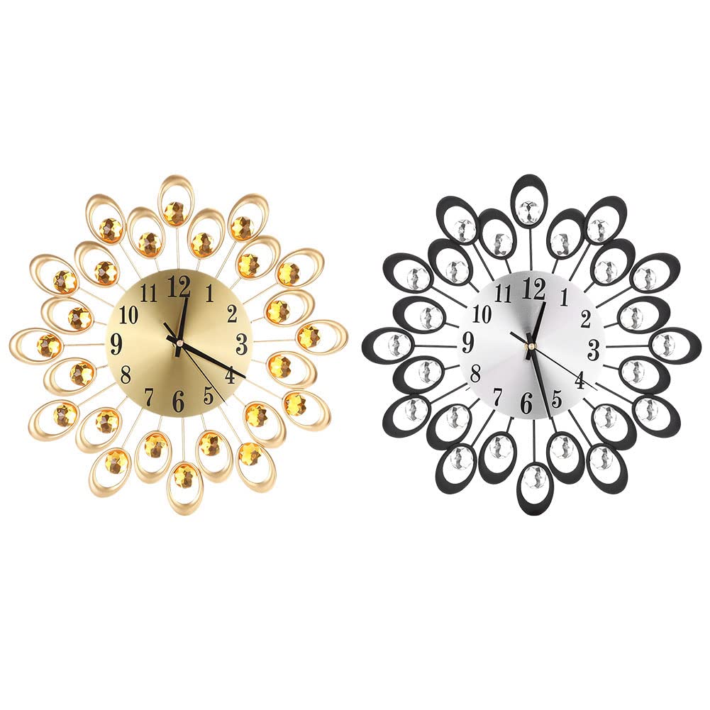 Jenngaoo Orologio da Parete, Orologio da Parete in Stile Europeo con Diamanti in Cristallo, Ferro, Arte, a Batteria, Muto, Decorazione Artistica per La Casa, Soggiorno, Camera da Letto, Ufficio(Oro)
