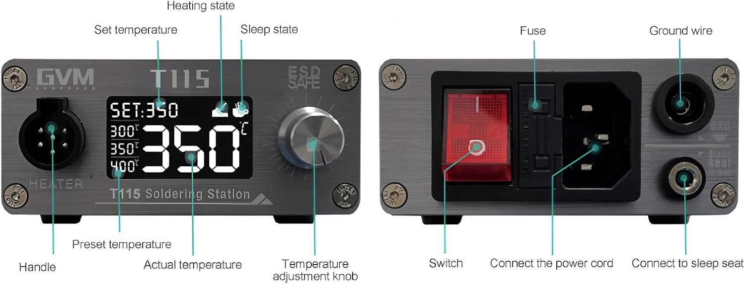 GVM/SUNSHINE T115 Constant Temperature Soldering Station Auto Sleep Quick Heating Micro Electronic Repair Welding Tools With C115 Tip