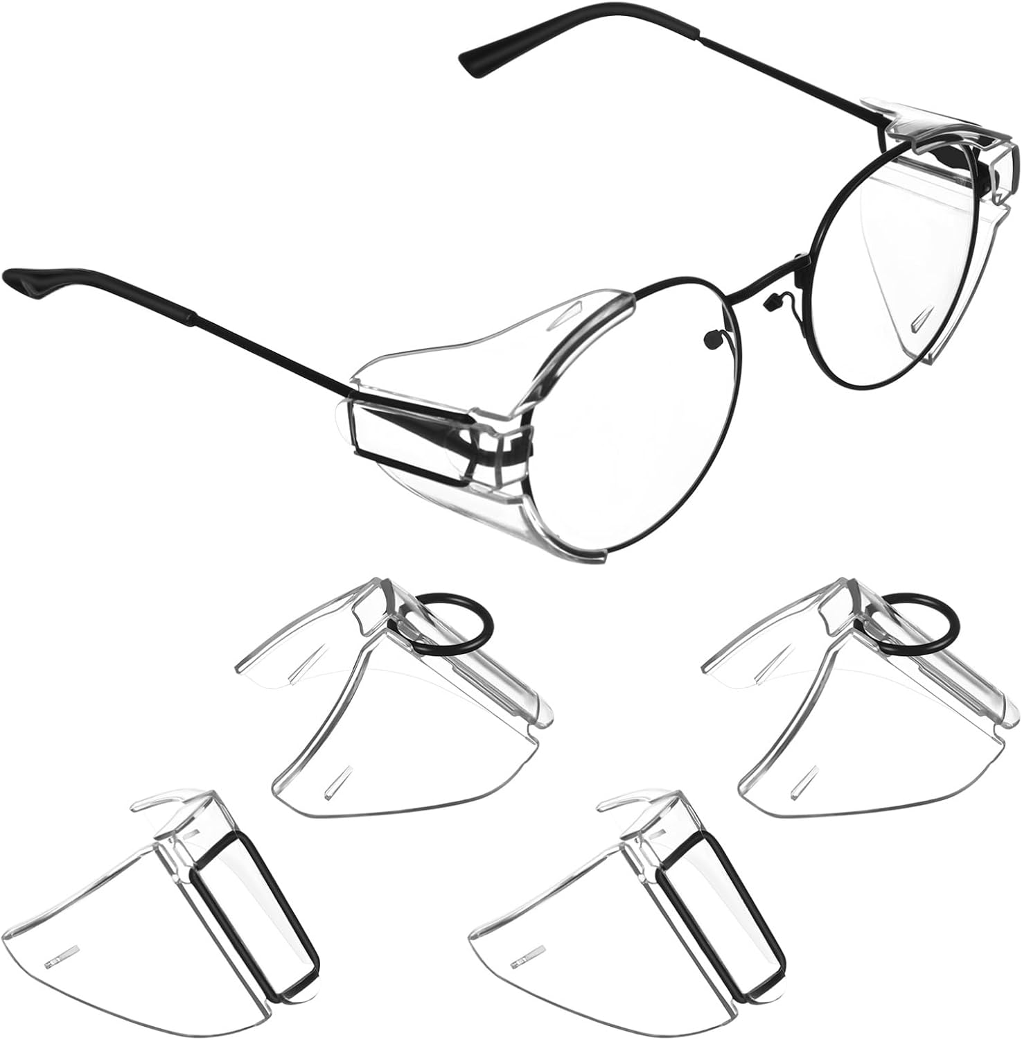 Garneck Eye Protection Shields for Safety Glasses - 2 Pairs - Detachable and Slip on Clear Side Shields for Eyeglasses Transparent and Flexible Suitable for Small to Large Frames