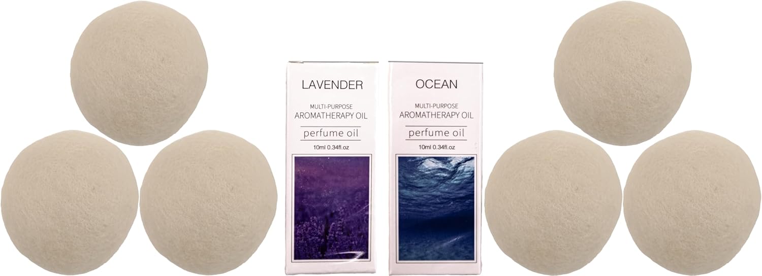 Haven Wool Dryer Balls with Essential Oils – 6-Pack Natural Reusable Laundry Balls with Lavender & Ocean Scents – Eco-Friendly Fabric Softener Alternative, Reduces Wrinkles & Drying Time