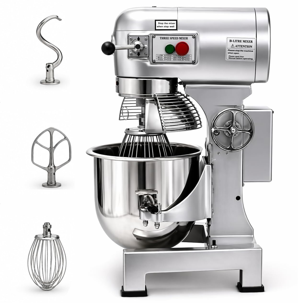 Planetary Food Processor Stand Mixer Stainless Steel Bowl Dough Kneader Cake Beater Blender for Home & Commercial Use (15L)-image-46