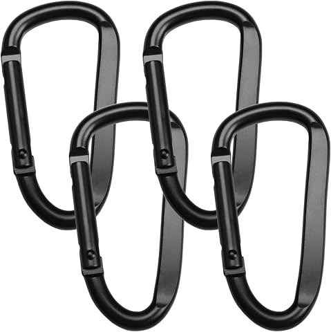 4 Piezas Mosqueton Forma de D 6,7cm,Mosquetones Acero Inoxidable,Mosquetones Escalada,Mosquetón Llavero,Escalada Material,Carabiner,Mosquetón con Cierre de Resorte para Camping,Senderismo(Negro)