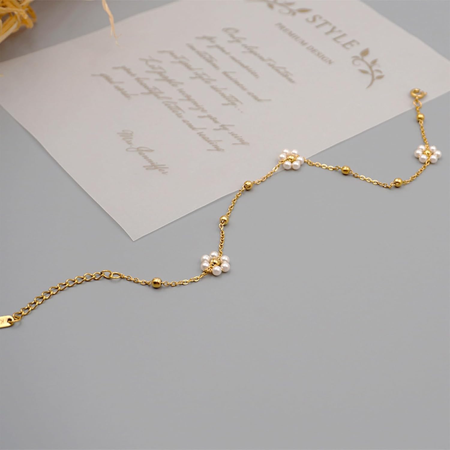 Dainty Gold Pearl Flower Bracelet for Women Gold Plated Daisy Pearl Bead cute bracelets for women Adjustable Floral Jewelry Gift for Women - Image 7
