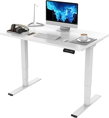 Flexispot 3 Stages Dual Motor Electric Standing Desk 48x30 Inches Whole-Piece Desk Board Height Adjustable Desk Electric Stand Up Desk Sit Stand Desk(White Frame + White Desktop)