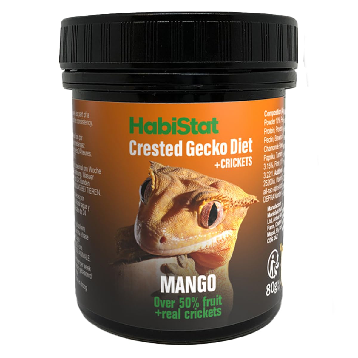 Crested Gecko Diet - Mango and Cricket - 80g - No Artificial Colourings - Over 50% Real Fruit - 9 Key Protein Sources - For All Fruit & Insect Eating Reptiles
