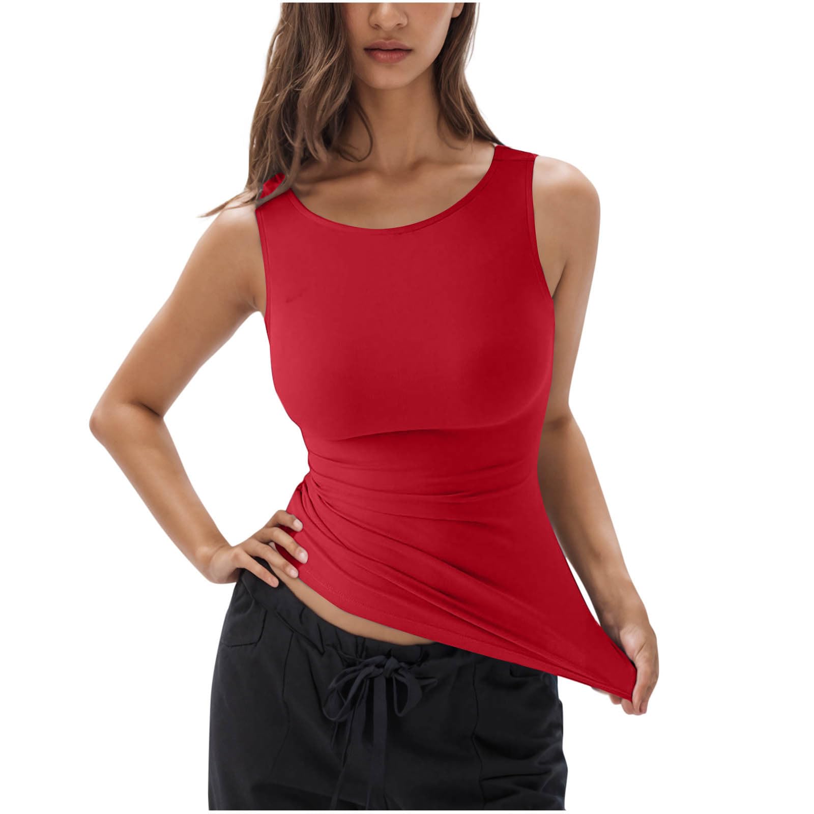 Sleeveless Tops for Women Boat Neck Tank Top Basic Fitted T Shirts Y2k Going Out Tops Cute Camisole