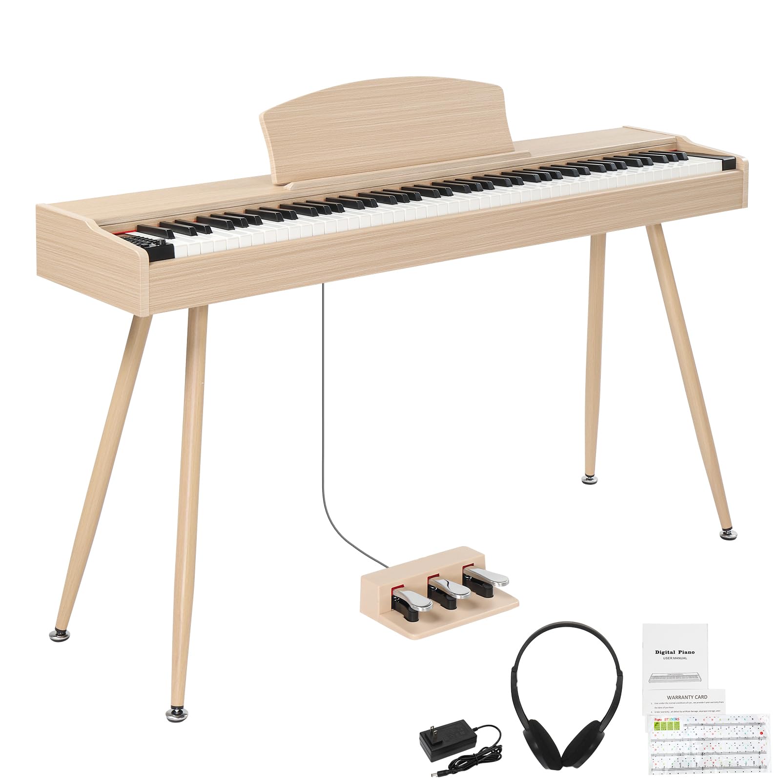 Bonnlo Piano GDP-203 Clavier numérique 88 touches standard entièrement pondéré avec support en métal, adaptateur secteur, triple pédales, casque, pour tous les niveaux, Bois de technologie naturelle