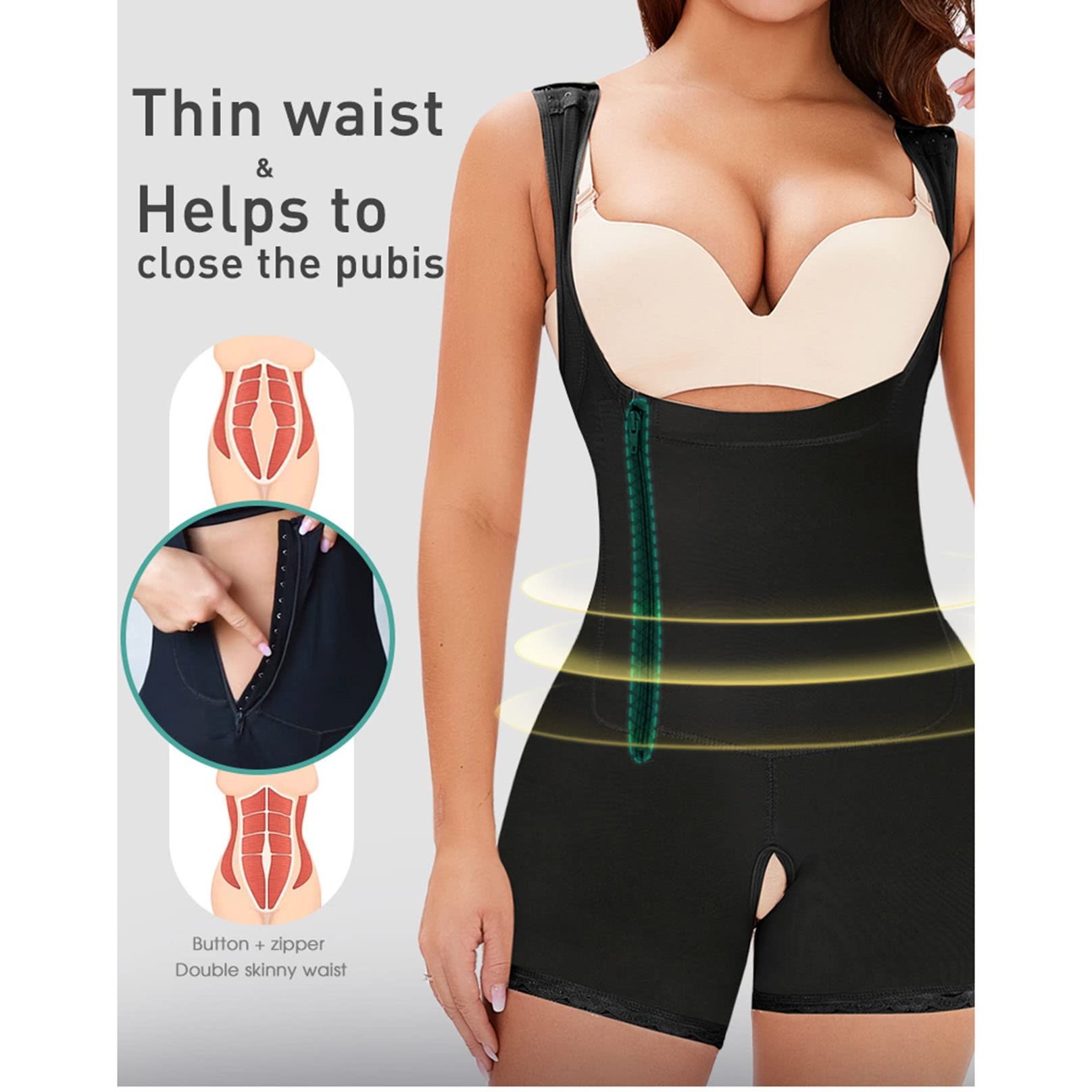 Fajas Para Mujer Control de Barriga Faja Unida Vientre Cadera Levantamiento Cuerpo Cremallera Lateral Pecho Colombianas Levantador Glúteos Sin Entrepierna Body Shaper ( Color : Black , Size : 2X )