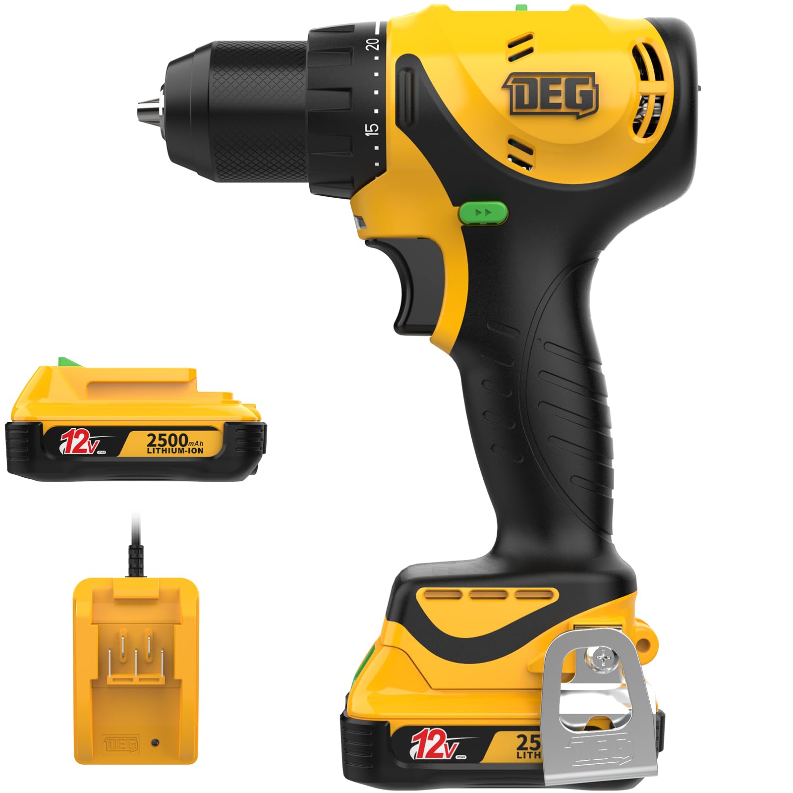 Wiertarka akumulatorowa 12 V Max z akumulatorem i ładowarką, uchwyt bezkluczykowy 3/20.3 cm, 2 zmienne prędkości, zestaw 20+1