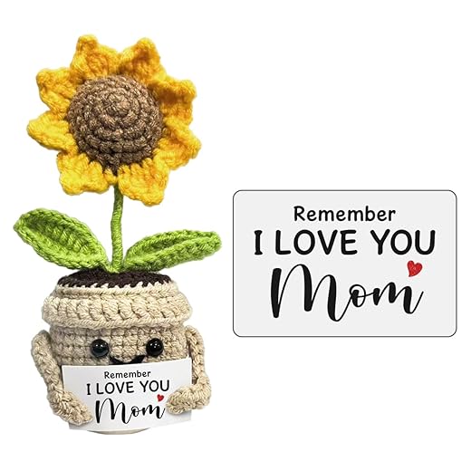 Mini Birthday Gifts for Mom, Mom Gifts from Daughters Remember I Love You MOM, Handmade Crochet Cute Small Sunflower Gifts, Gift for Mom from Daughter, Son, Mothers Day for Mom