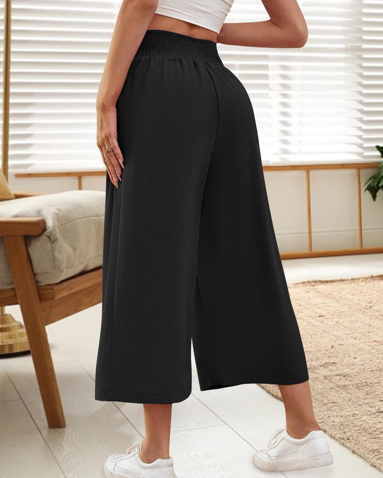 HMIYA Damen 3/4 Culotte Hose Leichte Weites Bein Sommerhose