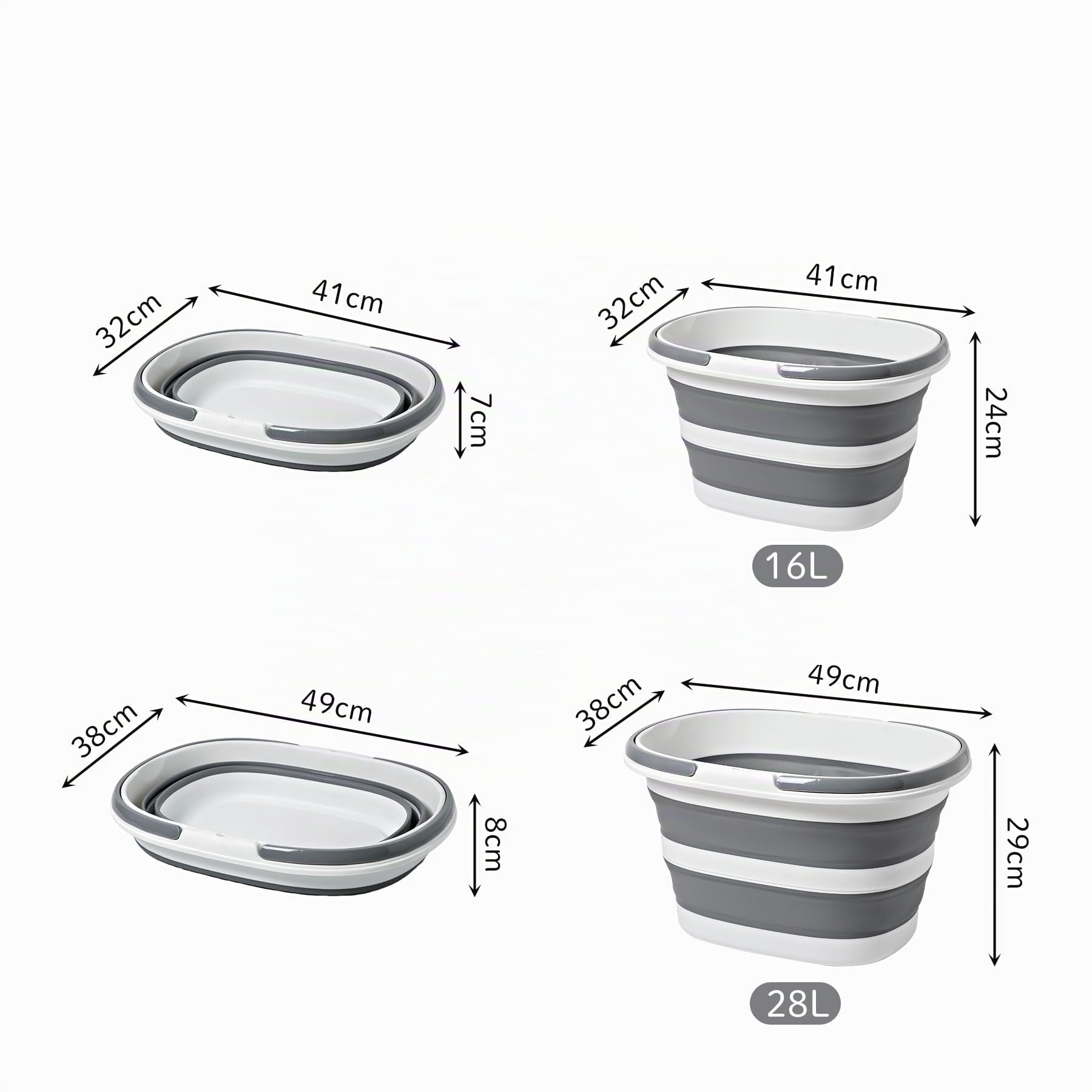 Seau pliable 16L/28L avec poignée - Seau de nettoyage pliable pour camping, pêche, nettoyage, lavage de voiture - Capacité grande et souple - Léger et élégant (Gris, 16L)