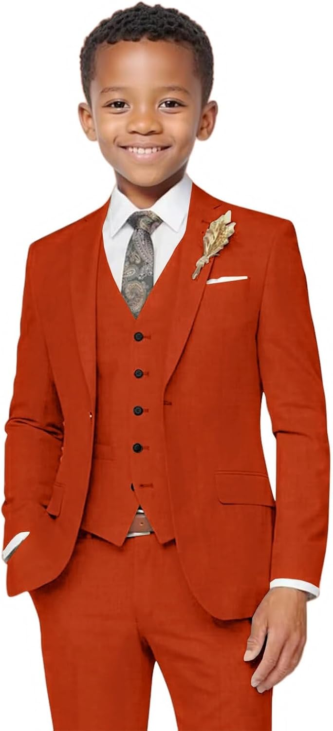 graceprom Boys Suits 3 Piece Formal Kids Tuxedo Suits for Boys Slim Fit Casual Ring Bearer Outfit Blazer Jacket Pants Vest