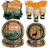 HIPVVILD Hunting Camo Party Decorations Tableware - Oh Deer Camouflage Camping Hunting Party Supplies for Birthday Baby Shower, Paper Plate, Cup, Napkin, Disposable Cutlery | Serves 24