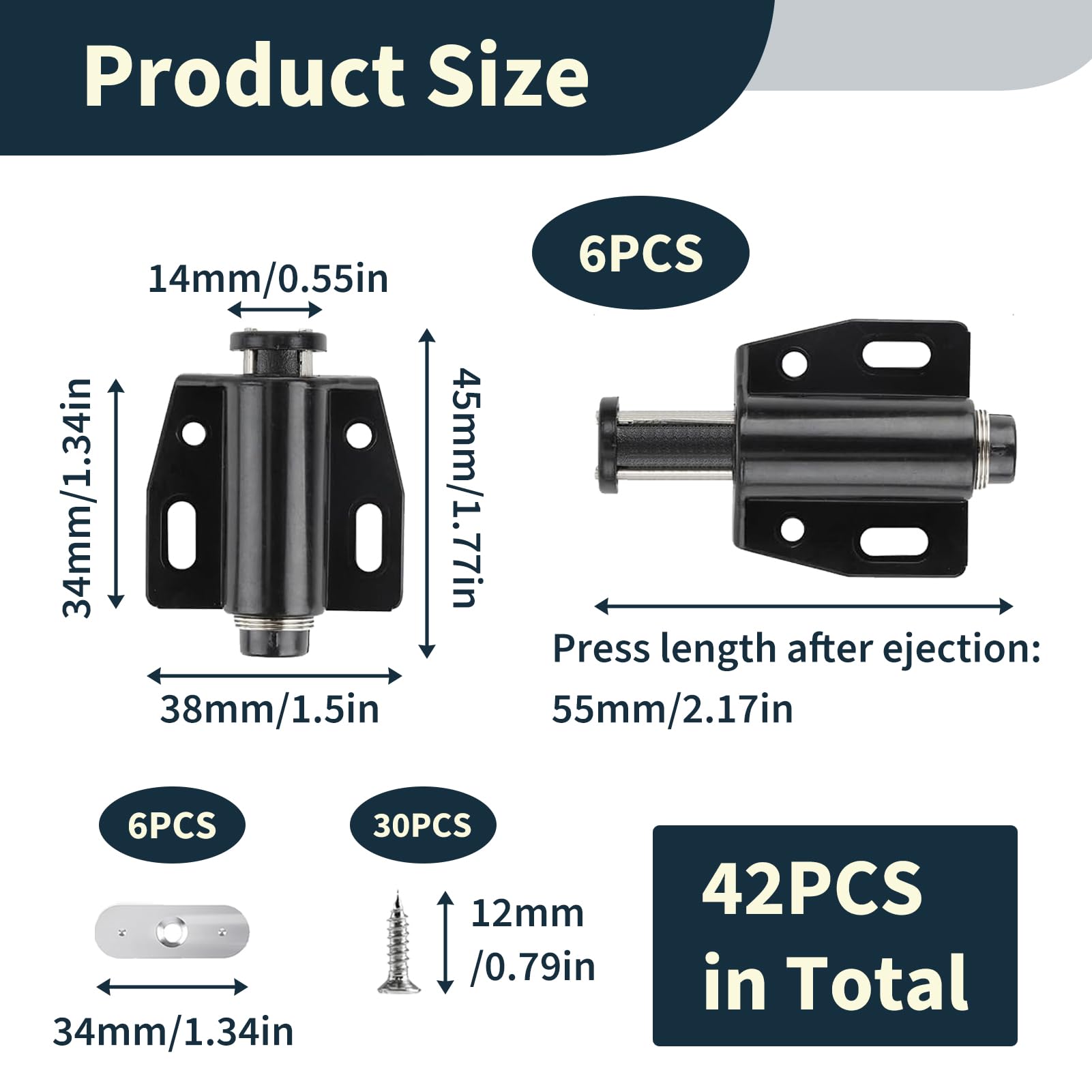 6 Packs Magnetic Pressure Touch Release Catches, Magnetic Push to Open Latch Door Catches - Image 3