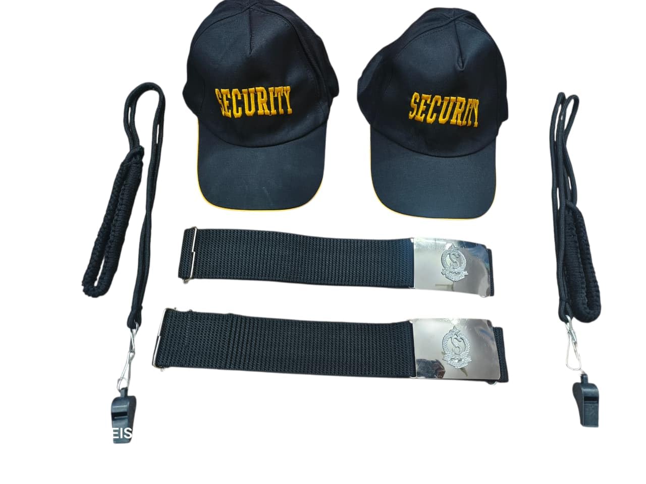 Security Guard Accessories (2 Cap, 2 Belt, 2 Lanyrd With Whistle) Office Set (Black)
