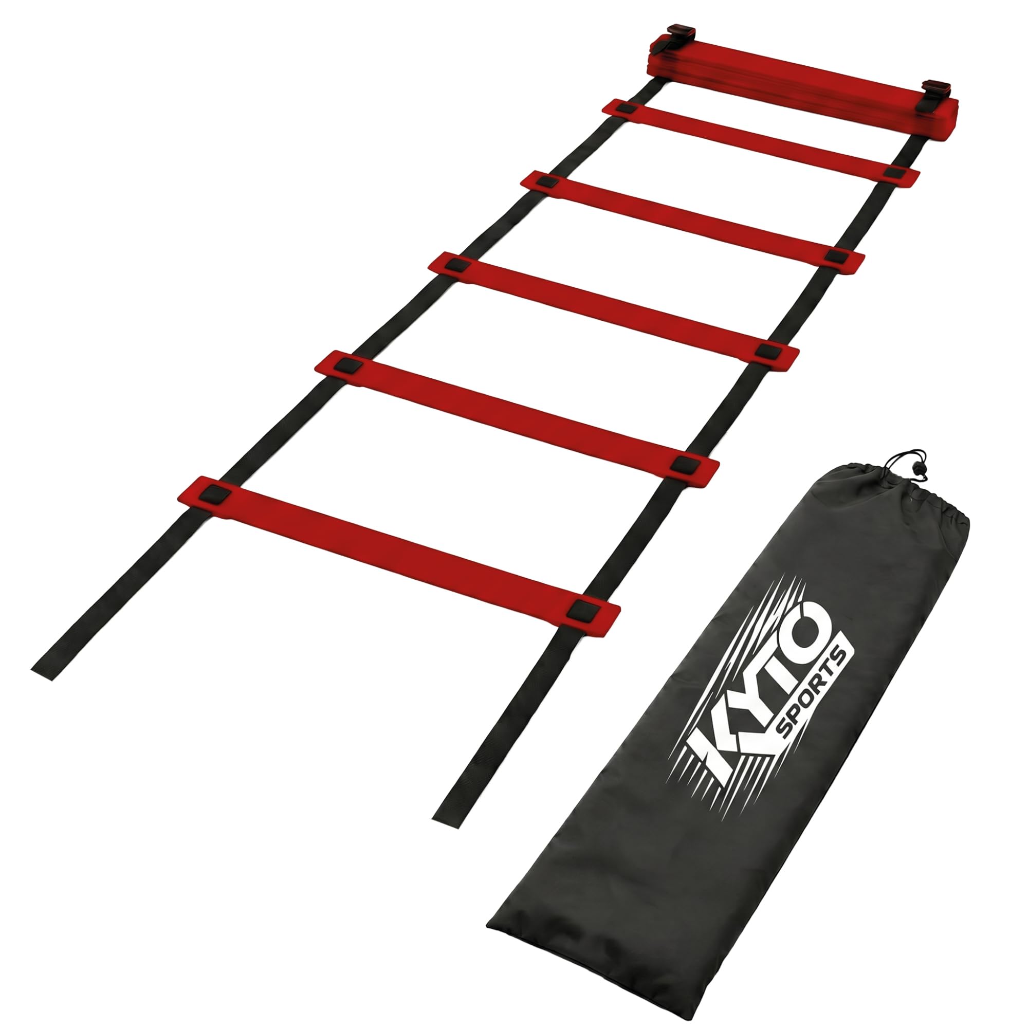 Kyto Sports Fußball Trainingsset 3-teilig – Rebounder 100x100 cm, 50 Markierungshütchen & Koordinationsleiter 6 m – Techniktraining, Agility, Schnelligkeit, Footwork & Ausdauer
