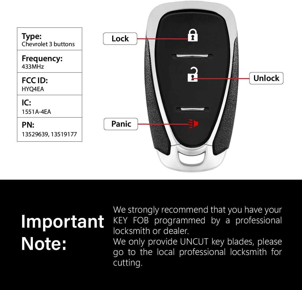 2 Keylessbest Replacement for 2017 2018 2019 2020 Chevrolet Blazer Cruze Equinox Traverse LS LT Key Fob Remote Control HYQ4EA 3 Buttons 433MHz