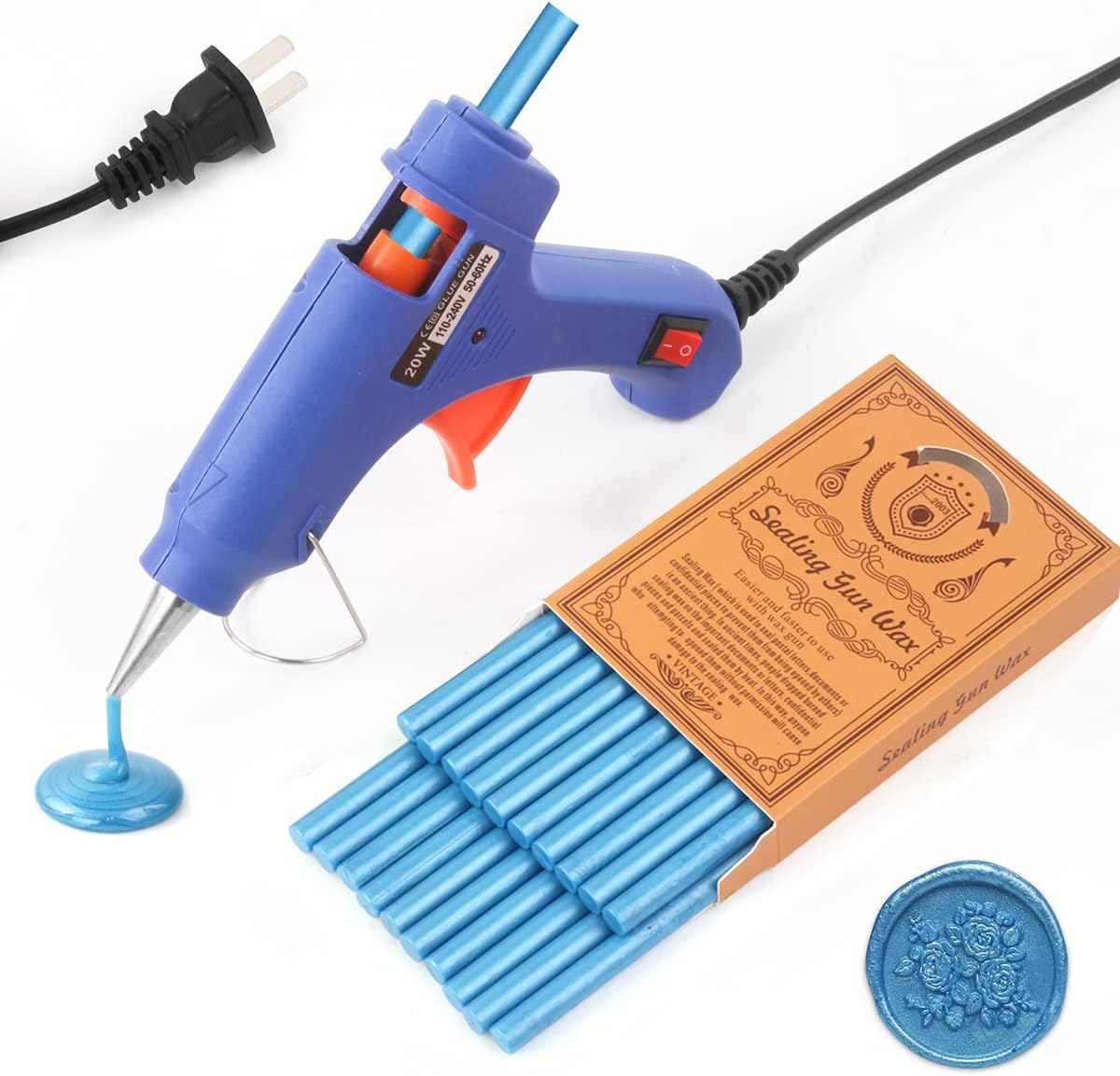 Wax Seal Kits, Wasole 20Pcs Blue Sea Sealing Wax Sticks with 1 Pieces Glue Gun Set for Wax Seal Stamp, Great for Wedding Invitations, Birthday Cards, Envelopes, Gift Wrapping